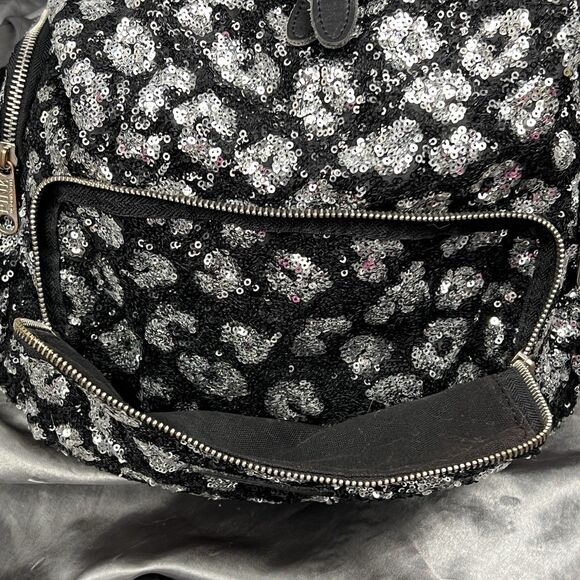 Victoria\'s Secret PINK Drawstring Silver Sequin Bling Large Backpack Pockets Y2K main image 15